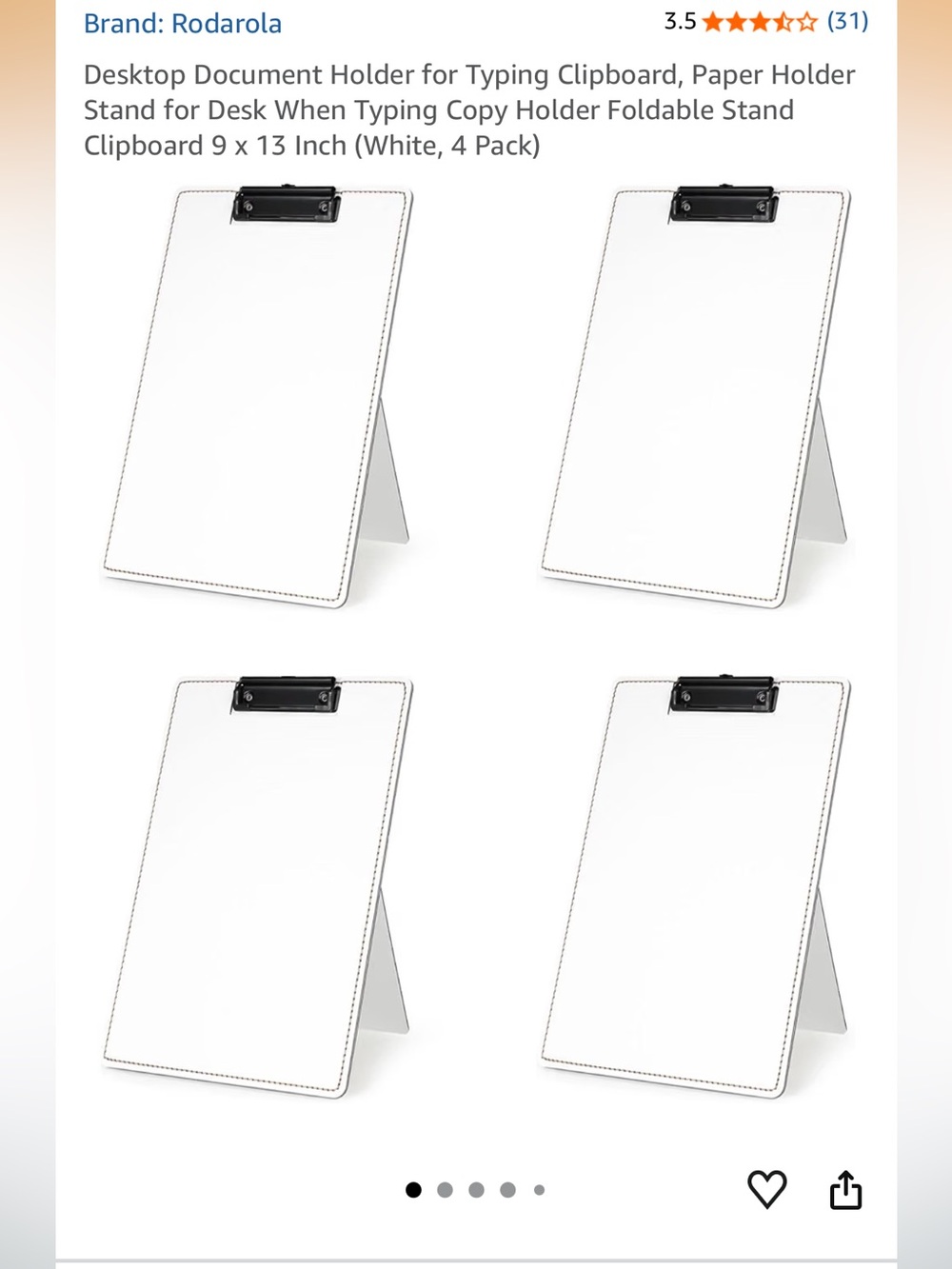White Portable Clipboard Stand with Black Clip - 6 Pack